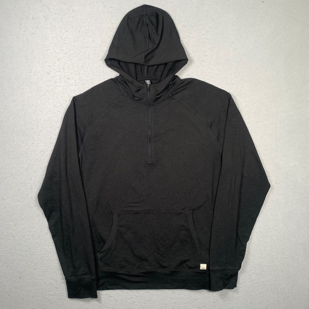 Vuori Ponto Performance Half Zip Hoodie Mens Large Black Pullover Jacket